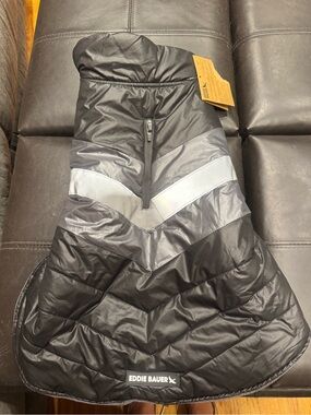 Eddie Bauer Black Quilted Dog Jacket with Reflective Trim